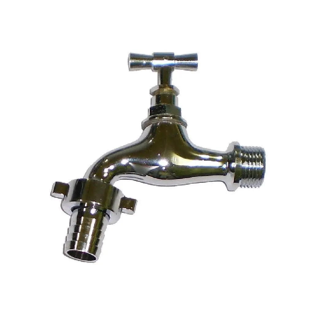 Канелка BRAS - бяла с щуцер - 3/4“ 265g Канелка Brass 3/4 инча с щуцер (Бяла дръжка) - Image 1