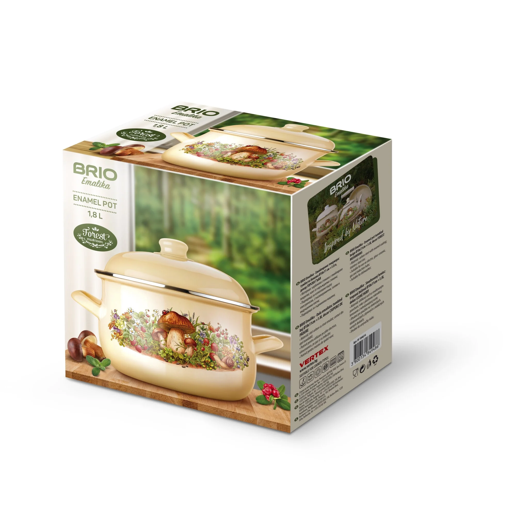 brio-emalika-emaylirana-tendzhera-tumbesta-bezhiva-f18h11sm-1-8l-dekor-gorski-ga BRIO Emalika - Емайлирана тенджера - тумбеста - бежива - Ф18х11см - 1,8л. - декор ГОРСКИ ГЪБИ - Image 1